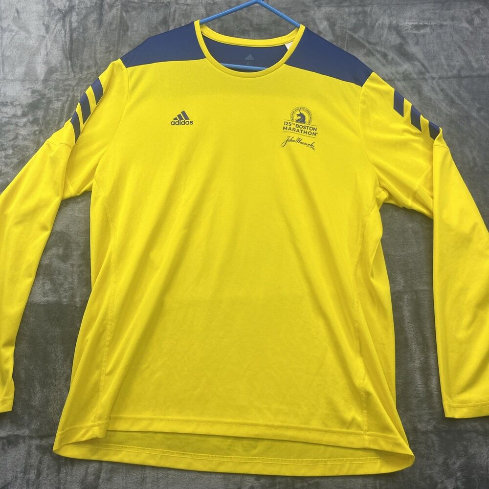 125th BOSTON MARATHON Mens Adidas Long sleeve Running Shirt XL Athletic Running
